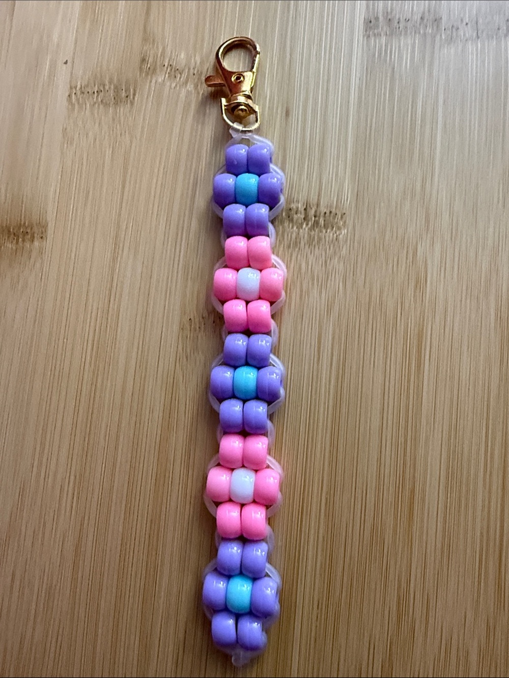 Pastel Floral Beaded Keychain — Purple, Pink, Aqua